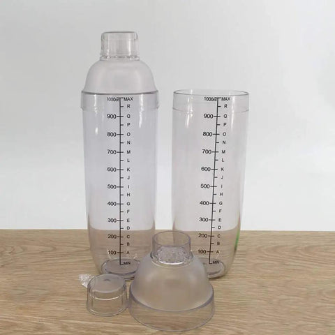 Clear Plastic Cocktail Shaker With Measurement Scale 33 Oz Handheld Drink Mixer Durable Dishwasher Safe Removable Lid