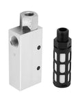 CV-20HS vacuum generator and silencer; two-piece set with silver aluminum body featuring threaded ports and a black exhaust cartridge.