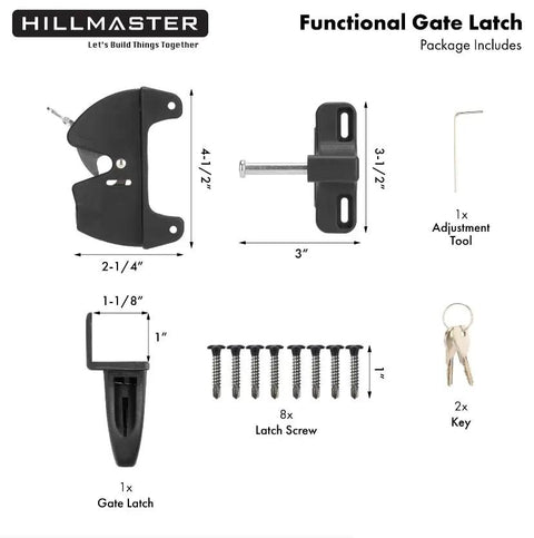 No Sweat Key Lockable Double Swinging Gate Latch Top Shelf Heavy Duty Fence Hardware For Outdoor Yards Metal Wood Vinyl With Smooth Operation And Rustproof Black Build, with tools and key.