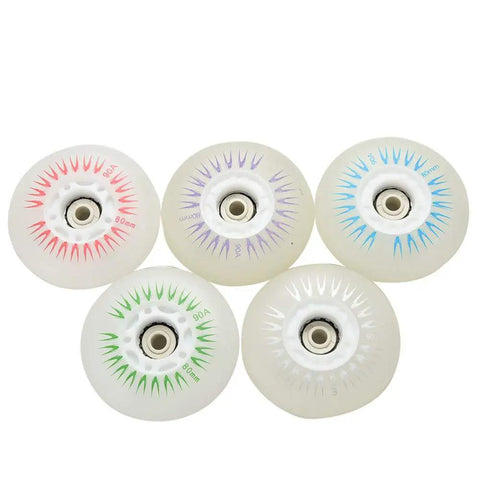 Light Up Inline Skate Wheels 4 Pack With Bearings For Rollerblades 60mm To 110mm Size Range Durable 90A PU White Luminous Flash