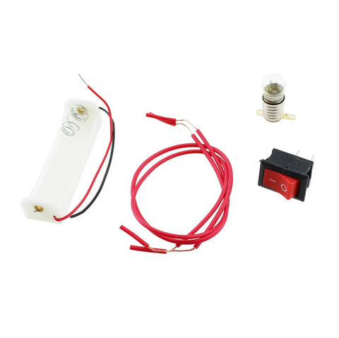 Cool Hands On Circuit Experiment Kit with battery box, wires, lamp holder, and switch for electricity learning projects.