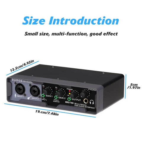 USB Audio Interface With 32 Bit 192 kHz Resolution XLR Mic And Line Inputs Phantom Power Direct Monitoring And Loopback dimensions