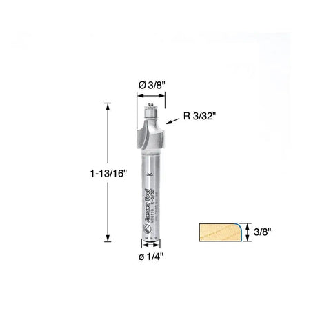 Tough As Nails Carbide Corner Rounding Router Bit With Mini Ball Bearing Guide 1/4 shank, 3/8 body diameter, perfect for clean edges.