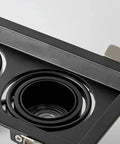 Close-up of Rock Solid Six Pack Adjustable Recessed Lighting smooth swivel gimbal with black housing and lens.
