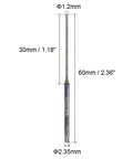 Mini Diamond Burrs For Rotary Tools Set, 2.35mm shank, 1.2mm ball nose diameter, cylindrical diamond grinding bit with dimensions shown.