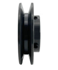 Side view of 3.95 Inch OD Cast Iron V Belt Pulley With One Groove For A AX B BX 4L 5L Belts Bore And Shaft One And One Eighth Inch Keyseat
