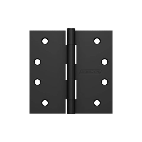 Top Shelf 4 Inch Square Corner Door Hinges In Clean Matte Black Finish Pack Of 3 Built Tough Steel With Breeze Swing Action Pins and Zero Friction Design For Quick Upgrades - front view showing hinge.