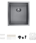 Stainless Steel Single Bowl Outdoor Bar Sink With Undermount Workstation Perfect For Your Outdoor Bar Setup And Prep Station Includes Strainer Waste Basket And Bottom Grid 17 x 19 x 9 Inches Black Finish with accessories