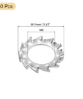 External Tooth Washers Set M6 304 Stainless Steel External Serrated Washers, close-up showing silver finish and dimensions, 60 pieces.