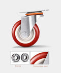 Heavy Duty Polyurethane Brake Caster Set Universal Mounting Plates featuring red polyurethane wheel and steel bracket.