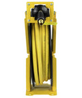 Front view of Double Arm Air Hose Reel With Three Eighths Inch By Fifty Feet Premium Rubber Hose Retractable Steel Construction Heavy Duty Build For Pro Grade Jobsite Air Tool Setup