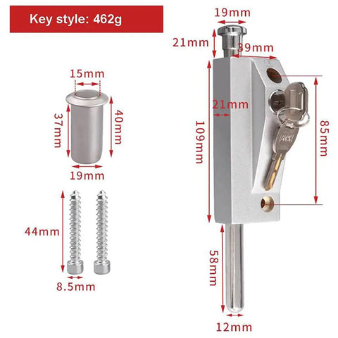 Tough As Nails Surface Mount Door Lock With Heavy Duty Spring Bolt and Built Like A Tank Zinc Alloy Build dimensions with keys and screws.