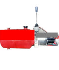 Buy This Heavy Duty 12V 1.6KW Hydraulic Power Unit Pump Station For Electric Forklifts And Stackers side view with control lever and motor.