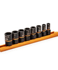 Eight Piece Workhorse Quarter Inch And Three Eighths Inch Drive Bolt Biter Impact Extraction Socket Set Bi Directional For Damaged Fastener Removal And Tightening Cr Mo Steel Construction Heavy Duty Auto Shop Tool Kit