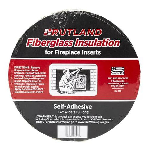 Rutland fiberglass insulation for fireplace inserts, self-adhesive, yellow, 1-1/2 in wide x 10 ft, model 105.