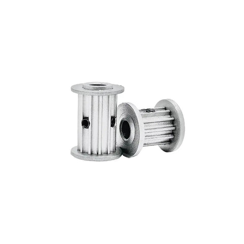 Heavy Duty HTD3M 12 Tooth Timing Pulley Machined From Solid Aluminum Alloy For Dead Smooth Linear Motion And CNC Builds Offering 10MM And 15MM Belt Widths Alongside 4MM 5MM 6MM Bore Sizes That Absolutely Crush The Competition Daily, showcasing two aluminum pulleys.