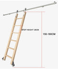 Beefy, Heavy Duty Retractable Sliding Ladder Hardware Kit For Home And Loft With Stainless Steel Track And Solid Wood Ladder