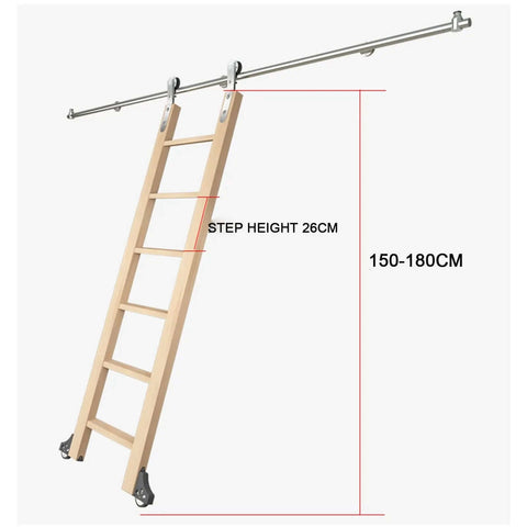 Stainless Steel Sliding Barn Door Kit With Retractable Library Ladder Full Track Set showing wood ladder on rail