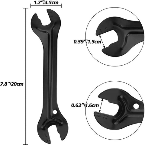 Two Piece Bike Hub Cone Wrench Set With 13mm 14mm 15mm 16mm Sizes, Carbon Steel Slim Open End Wrench, dimensions view