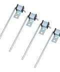 4 Pack Beefy Heavy Duty Exhaust Hanger Rods Three Eighths Inch By Ten Inch Universal Muffler Hanger Set lined up on white background