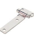T-shaped stainless steel door hinge with mounting plate and hinge barrel for RV van cabinet.