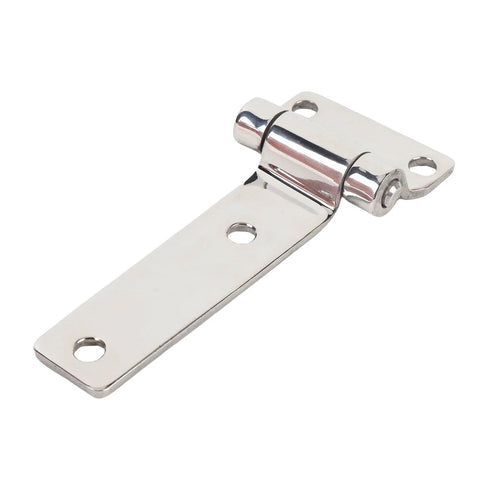 T-shaped stainless steel door hinge with mounting plate and hinge barrel for RV van cabinet.