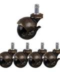 Smooth Rolling Antique Brass Swivel Caster Wheels With Secure Brake Heavy Duty Replacement Casters For Furniture And Office Chairs Kickin It Old School Set Of Five, showcasing five heavy-duty casters with black wheels.