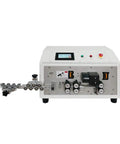 Automatic Wire Cutting And Stripping Machine With Touchscreen Panel and Quick Setup for Compact Cables front view with display and controls.