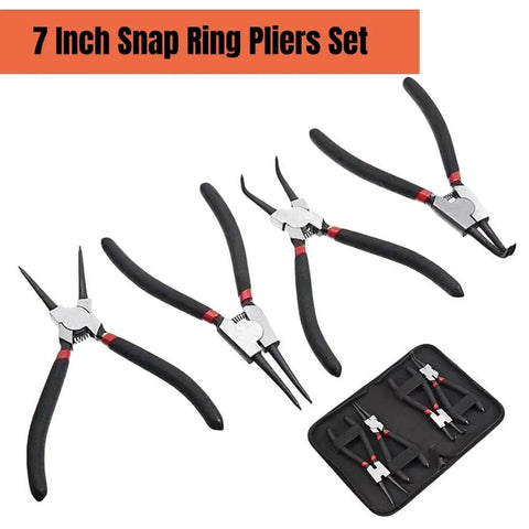 7 Inch Snap Ring Pliers Set Four Piece Internal External Circlip Pliers With Straight And Bent Jaw Beefy Heavy Duty Professional Pliers In Storage Pouch
