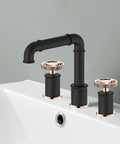 Industrial Black And Rose Gold Widespread Bathroom Sink Faucet With Double Round Handles, Solid Brass Pipe Style