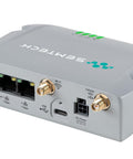 Side view of AirLink EX400 5G RedCap IoT Router with dual Ethernet, USB-C, LTE Cat 4 ports, gray semi-rugged design