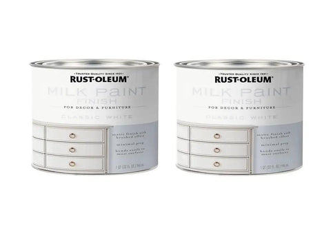 Milk Paint Finish Quart Classic White Pack Of 2 with brushed distressed look, washed matte style, water-based for DIY projects