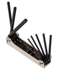Pro Grade Nine Key Folding Hex Key Set in SAE Sizes, displayed open with black hex keys, silver handle visible