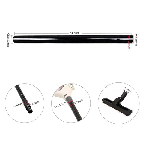 Vacuum Extension Wand Set One And A Quarter Inch 32mm Tubes Fourteen Point Seven Inch Long Three Piece Kit measurement details