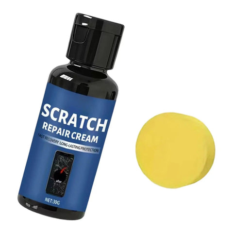 Advanced Scratch Repair Cream For Glass Phone Screens And Other Devices 30G Repair Set with black bottle and yellow applicator pad.
