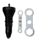 Tough As Nails Cordless Rivet Gun Drill Adapter with interchangeable tips and wrenches for easy nut setting.