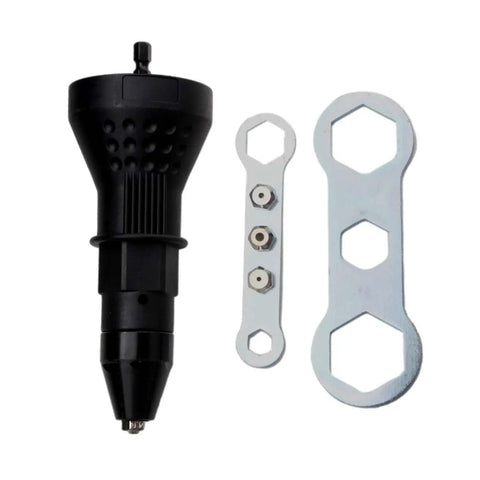 Tough As Nails Cordless Rivet Gun Drill Adapter with interchangeable tips and wrenches for easy nut setting.