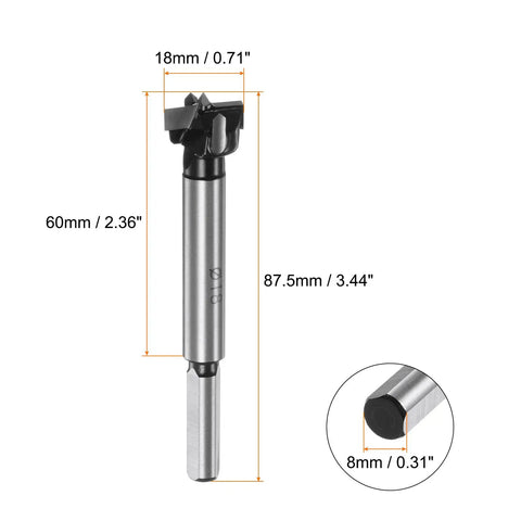 Premium 18mm Forstner Drill Bit With Tungsten Carbide Tip And 8mm Shank For Accurate Hinge Hole Drilling In Woodworking
