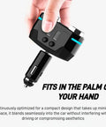 Heavy Duty Wireless Car Charger For Toyota RAV4 EV With Independent Switches And Led Voltage Display Plus 150W Quick Charge 3 held in a hand.