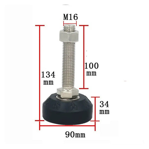 Heavy Duty Adjustable Leveling Feet Set Of 8 With Rotating Bases To Keep Workbenches Dead Center While Handling Rough Tasks No Sweat And Protecting Your Shop Floors, showing dimensions.