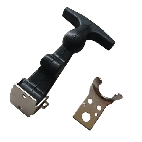 Heavy Duty Rubber Hood Latch For Genie Boom Lifts Straight Swap Fitment For S60 S65 S80 S85 S100 S125 Superlift Platforms Flexible 45363 replacement parts showing black latch assembly with metal bracket.
