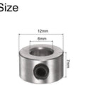 Set Screw Shaft Collars 6mm Bore 12mm OD 7mm Width Stainless Steel 304 showing dimensions and hex screw detail