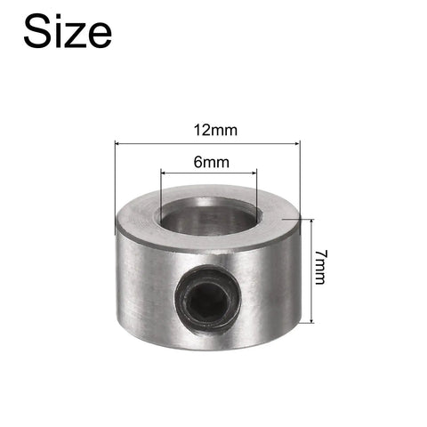 Set Screw Shaft Collars 6mm Bore 12mm OD 7mm Width Stainless Steel 304 showing dimensions and hex screw detail