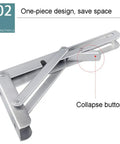 Industrial Grade Folding Angle Brackets, Stainless Steel Triangle Shelf Supports with collapse button for easy storage.