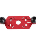 Rock Solid Aluminum Router Base Plate Adjustable Clamp Sub Base Platform with easy grip handle on a red base for woodworking.