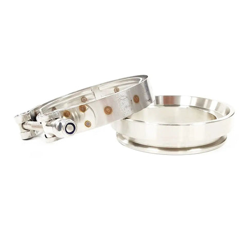 Beefed Up T304 Stainless V-Band Clamp Flange Kit, 3.25 Inch Inlet, 4.25 Inch Clamp Width, CNC Machined Flanges For GT45 Turbo Pipe