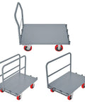 Heavy Duty Steel Panel Truck Cart Built Like A Tank With 2000 Lbs Capacity And Six Inch Smooth Wheels For Moving Drywall Lumber And Gear Zero Hassle On Any Job Site, showing 35x23 inch platform with three angles.