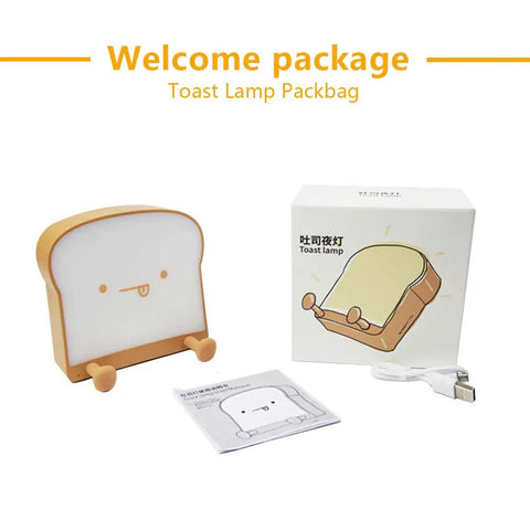 Cool Toast Bread LED Night Light With Rechargeable Battery Portable Bedside Lamp with box and USB cable