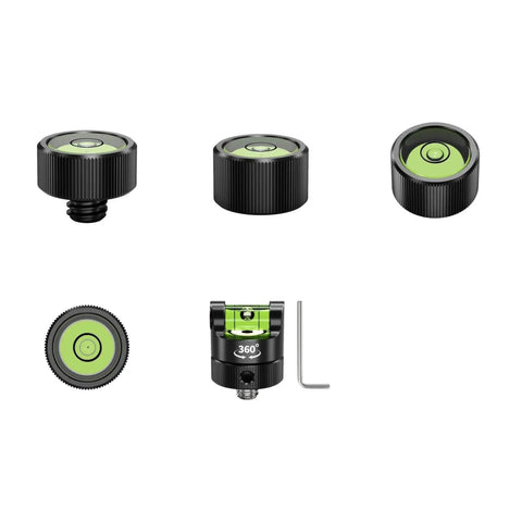 Group of four Bubble Spirit Level devices showcasing various angles and setups for camera rigs use.