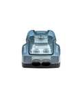 Heavy Duty Fuse Distribution Combo Block For Dual Amplifier Ground Wiring Zero To Four Gauge Input with twin output terminals in clear polycarbonate.